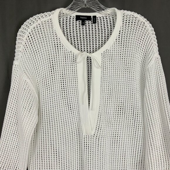 Theory White Open Knit Crochet Tunic Top Cover Up Cotton Blend Sz M - Picture 3 of 16